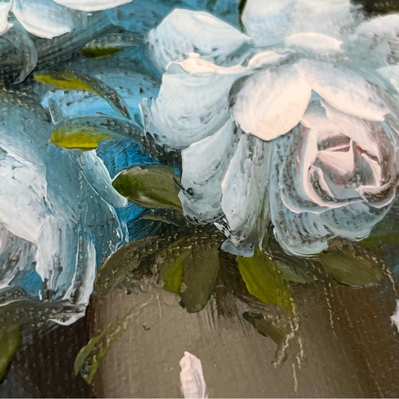 Robert Cox Signed Oil Painting Roses Floral Vase Framed Vintage Blue 8x10 Framed - Picture 6 of 9